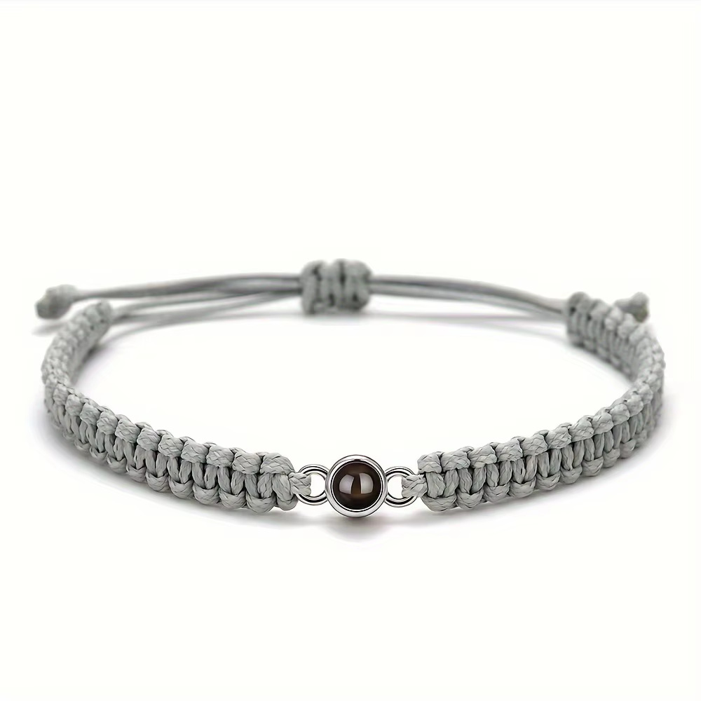 Bracelet photo personnalisé pour femme, en acier inoxydable, réglable, avec cordon tressé coloré et 
