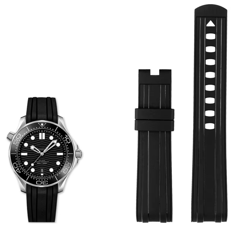 Bracelet pour Omega Seamaster 300 PLANET OCEAN, extrémité incurvée, en caoutchouc et silicone, pour