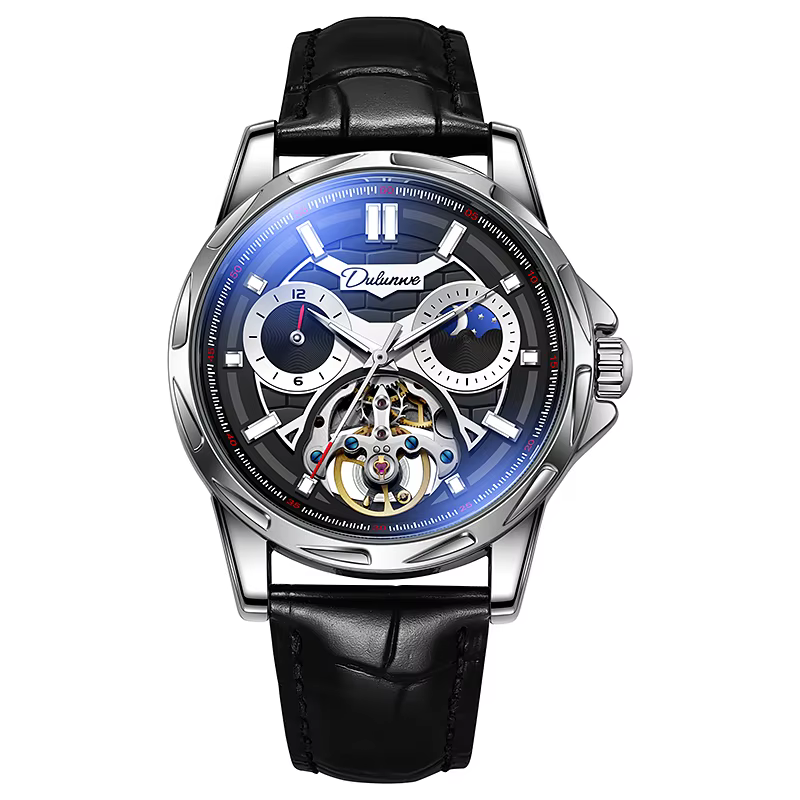 Montre squelette steampunk pour homme, montre mécanique automatique de luxe, phase de lune, luminesc