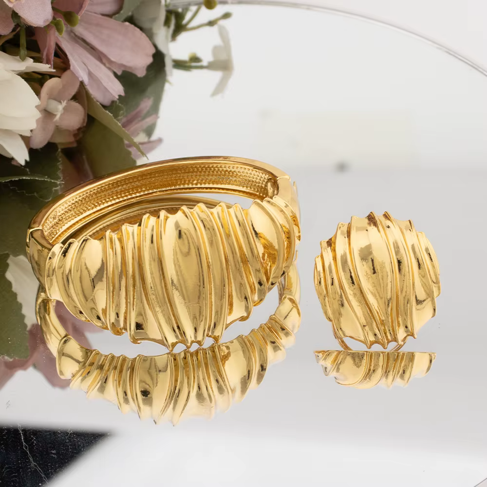 Bracelet de Luxe de Styliste avec Bague pour Femme, Dubaï, Manchette en Or, Patientes de Mariage