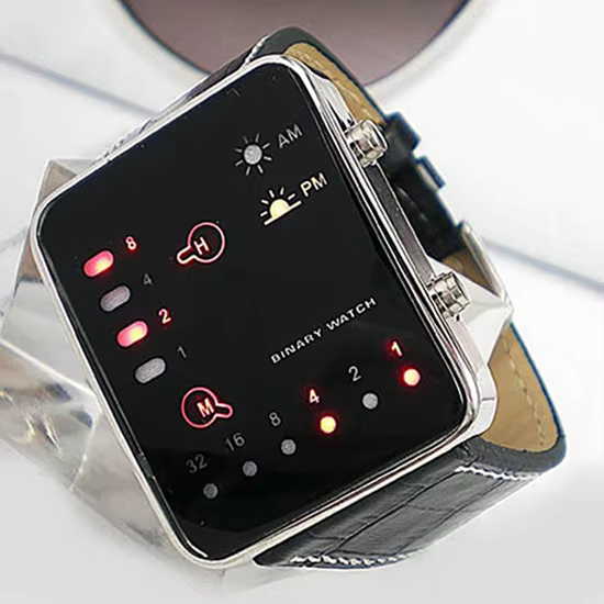 Montre de mode pour hommes sport binaire numérique affichage LED bracelet en Faux cuir montre-bracel