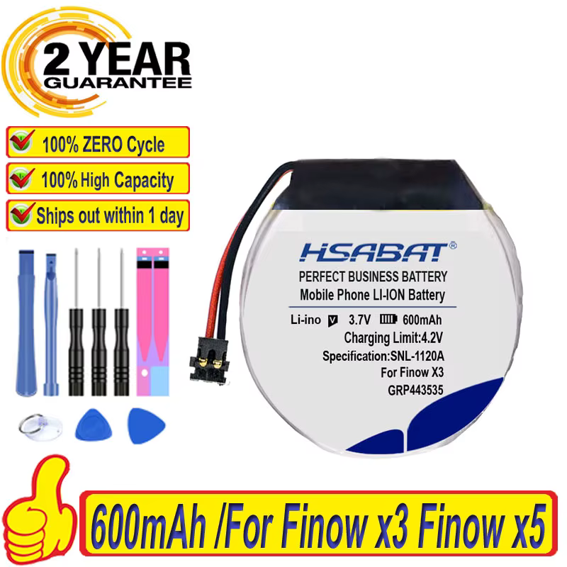 Batterie pour montre intelligente Finow, Finow x3, Finow x5, Remplacer lem5, Lem 5 24.com, 100% mAh,