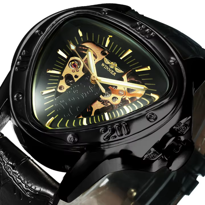 Winner – montre officielle Triangle squelette doré pour homme, mécanique et automatique, Sport, marq