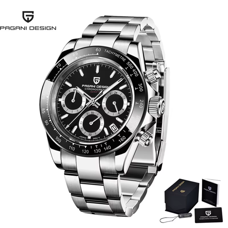 PAGANI DESIGN – montre à Quartz noire pour hommes, marque de luxe, chronographe, sport, étanche, lum