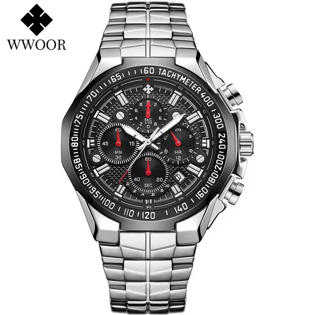 WWOOR montres pour hommes de luxe militaire Quartz acier inoxydable vieille montre étanche chronogra