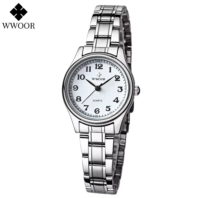 Montre WWOOR blanche pour femme, montre créative en acier, bracelet pour femme, montre quartz étanch