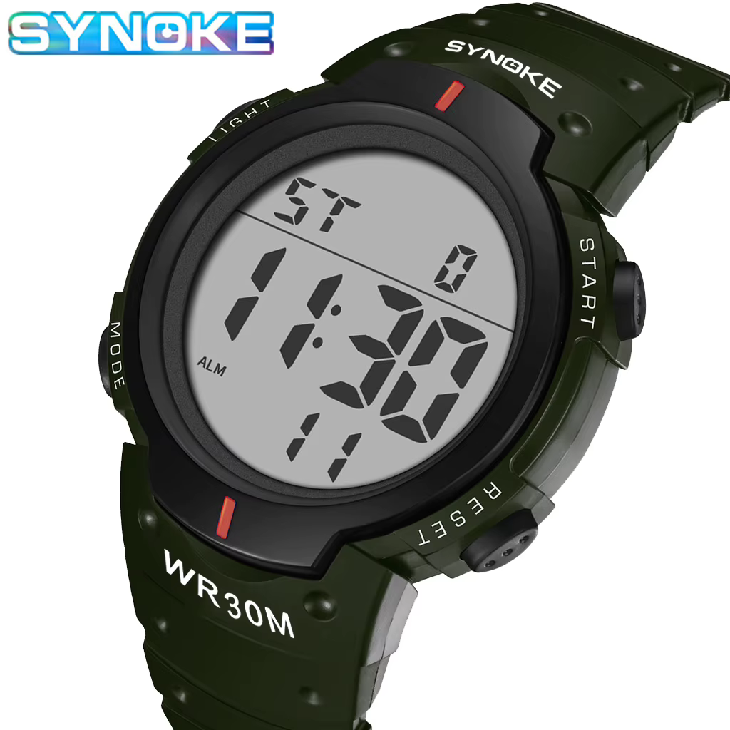 SYNOKE-Montre de sport numérique LED étanche pour homme, chronos compte à rebours, horloge électroni