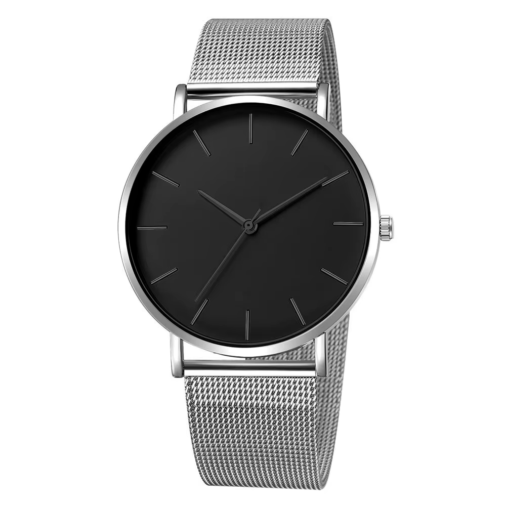 Hommes mode Ultra mince montres simples hommes d'affaires en acier inoxydable maille ceinture montre