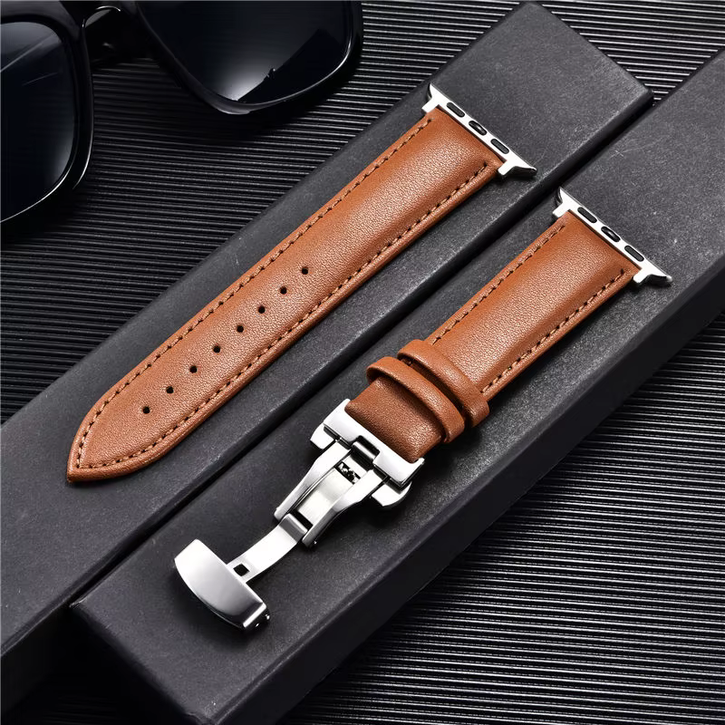 Bracelets de montre en cuir pour Apple Watch, fermoir papillon, remplacement de la dragonne, bande p