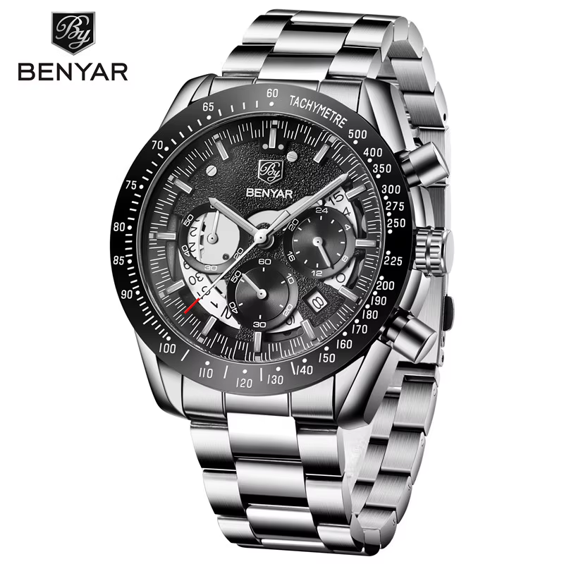BENYAR mode Sport montre hommes haut de gamme de luxe noir mâle chronographe horloge militaire en ac