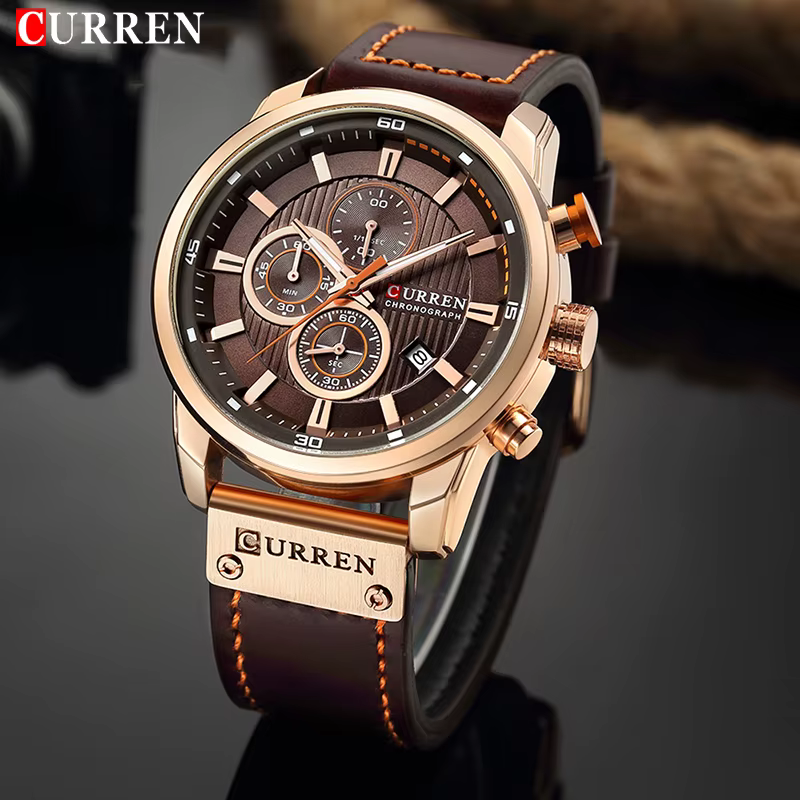 Istro REN-Montre de sport militaire en cuir pour homme, montre-bracelet à quartz, horloge chronograp