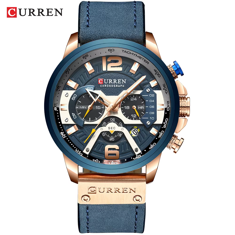 Istro REN-Montre de sport chronographe en cuir bleu pour homme, marque de luxe, mode, date, étanche,