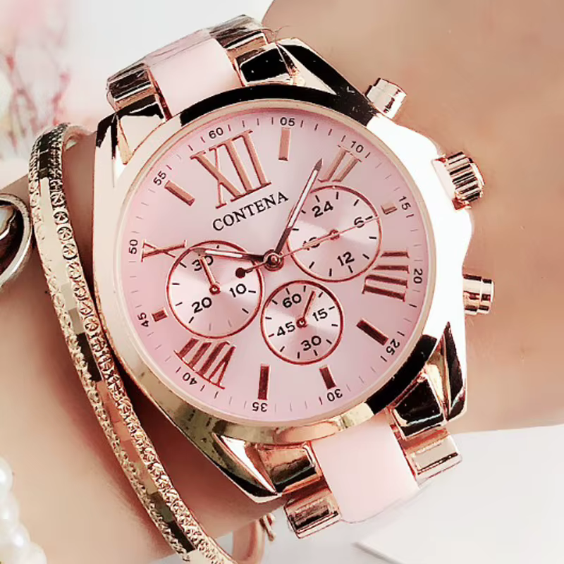 CONTENA femmes montres haut de gamme de luxe dames montre-bracelet or Rose Quartz mode montre en aci