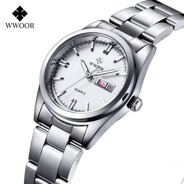 WWOOR-Montre à quartz étanche pour femme, horloge argentée, date automatique, montre-bracelet habill