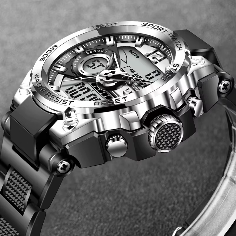 LIGE numérique hommes montre militaire 50m étanche montre-bracelet LED Quartz horloge Sport montre m