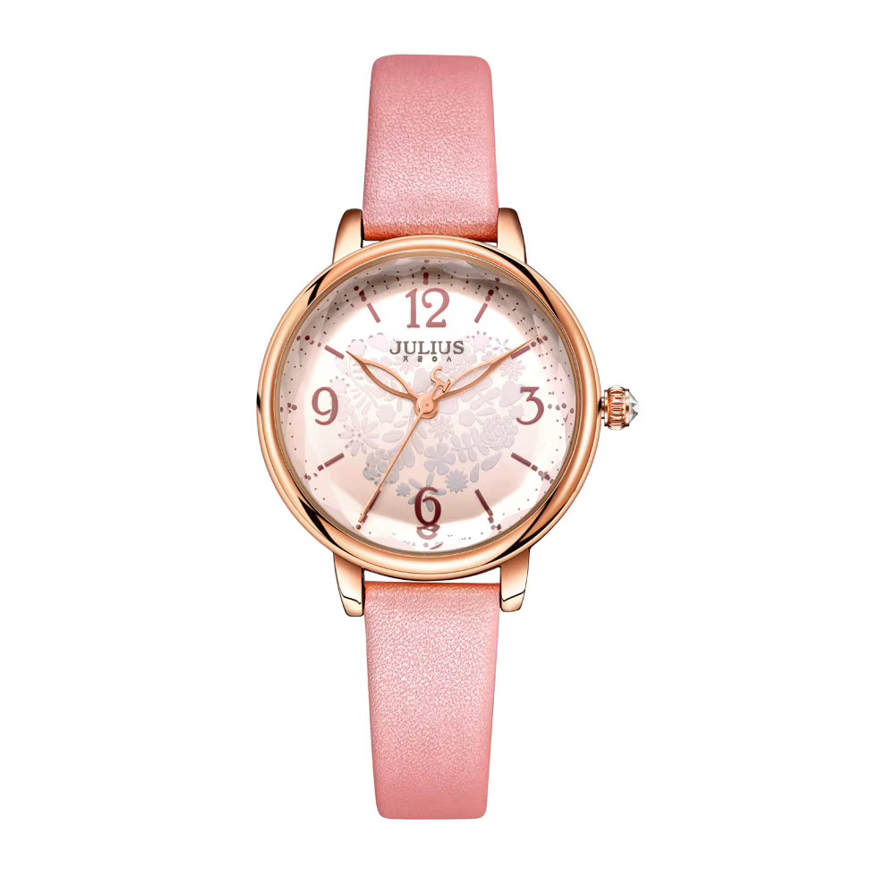 Montre en cuir véritable Julius Lady pour femme, mode rétro, heures, bracelet habillé, boîte cadeau