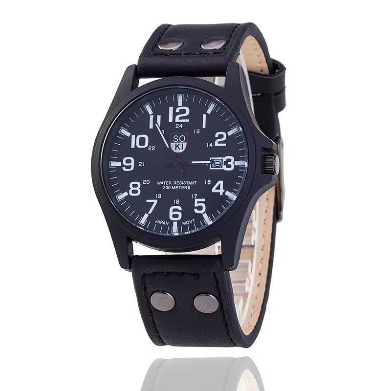 Offres spéciales montres pour hommes en cuir mat Quartz homme montre-bracelet Date calendrier montre