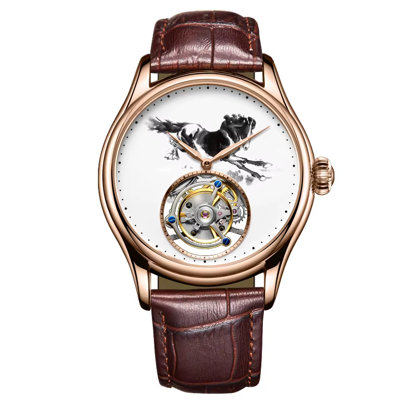 AESOP Tourbillon montre squelette pour hommes Double face pierres précieuses verre boîtier en acier