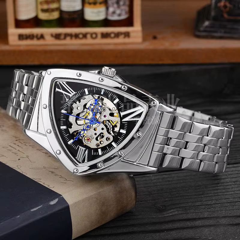Hommes montre creux triangulaire mécanique montres en acier inoxydable hommes montres marque de mode