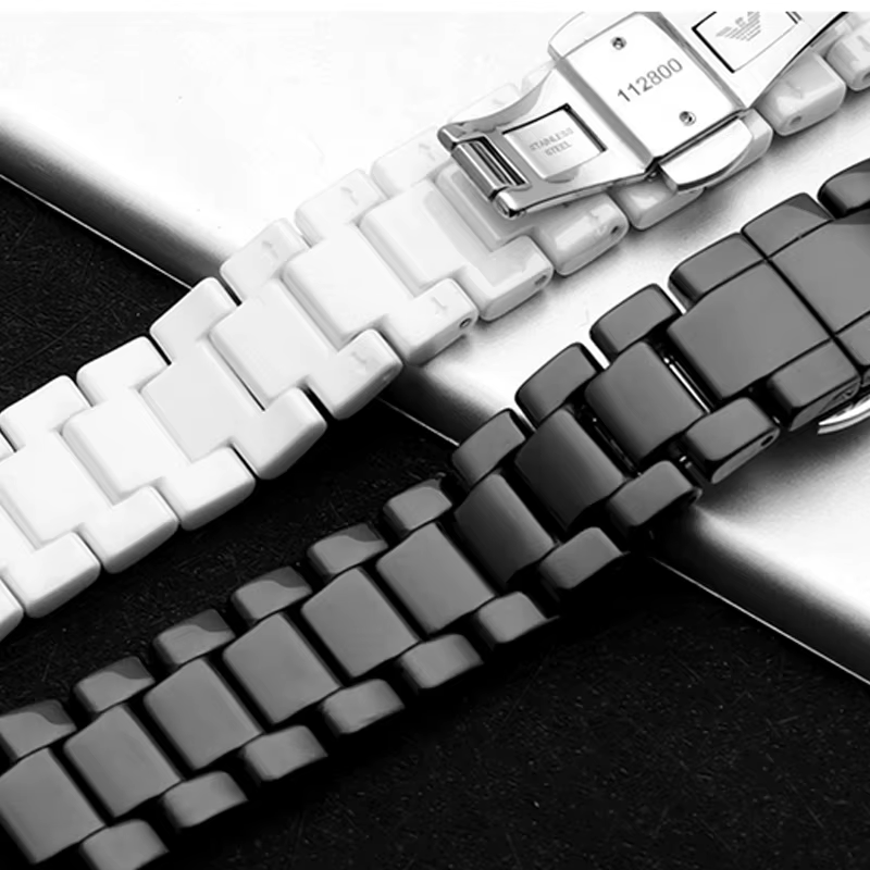 Bracelet de montre en céramique noir/blanc haut de gamme 22mm x 11mm bracelet en céramique pour AR14
