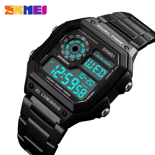 Skmei-Montre numérique en acier inoxydable pour homme, horloge de sport étanche, marque de luxe, mon