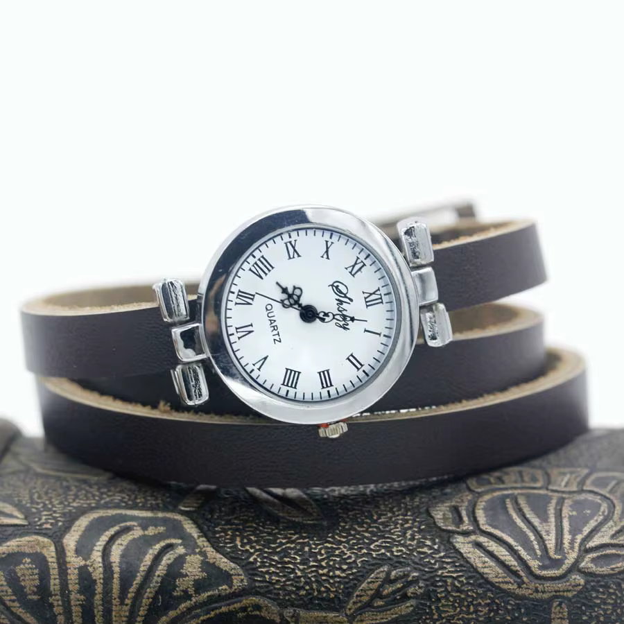 Shsby-Montre longue avec bracelet en cuir pour femme, nouvelle mode, bracelet en argent, ROMA, vinta