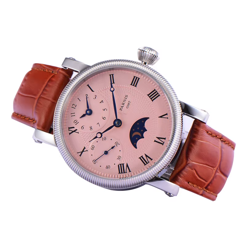 Montre-bracelet mécanique à remontage manuel pour homme, montre-bracelet, jour, nuit, lune, Parhérit