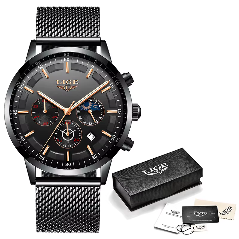 LIGE 2025 mode hommes montres haut de gamme montre d'affaires de luxe pour hommes en acier inoxydabl