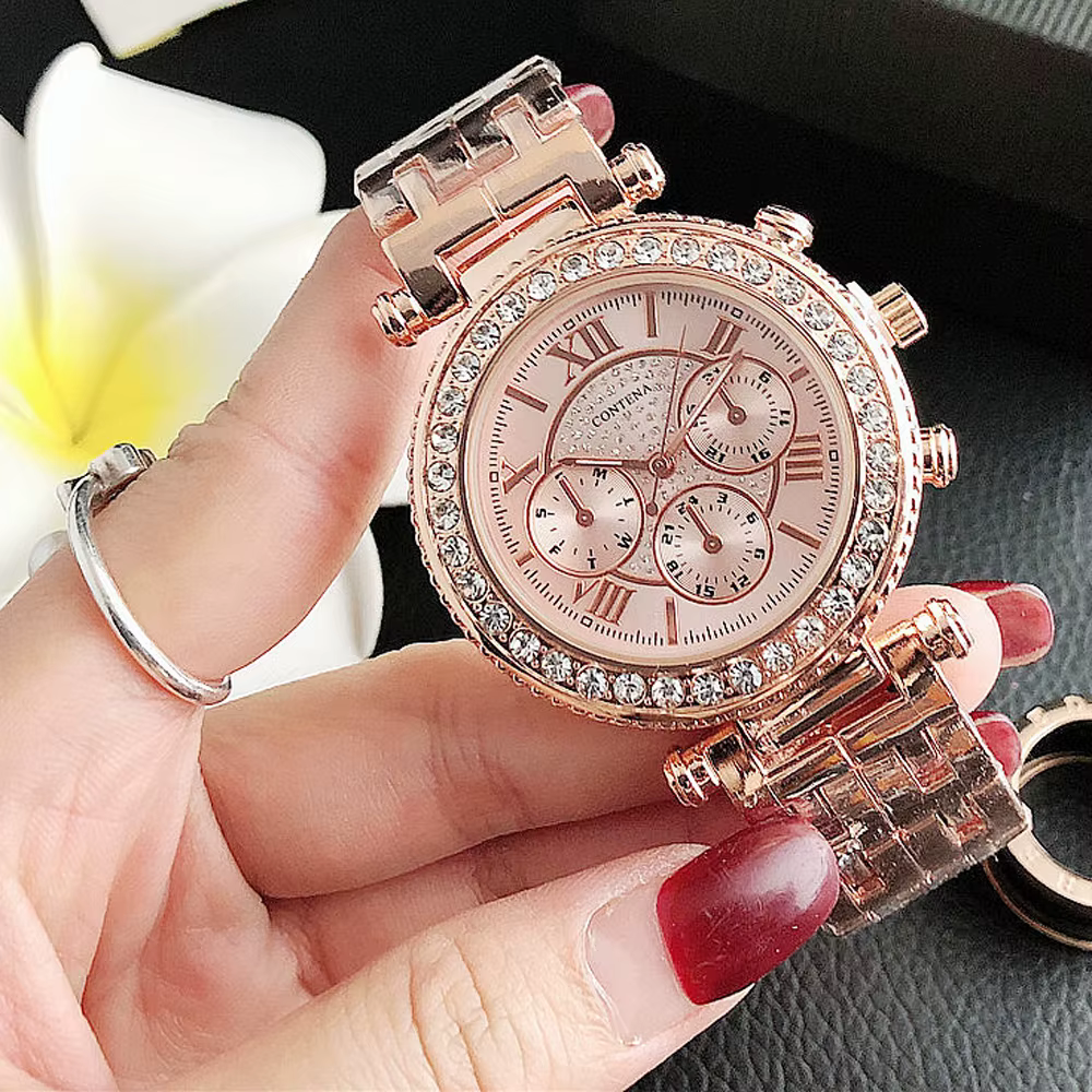 Montre-bracelet à Quartz avec strass pour femmes, de luxe, en or Rose, à la mode