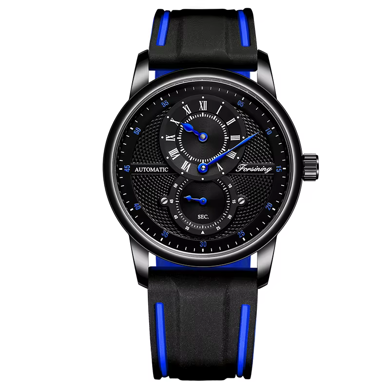 Montre-bracelet pour hommes, cadran bleu et blanc, automatique, transparente, mécanique, bracelet en