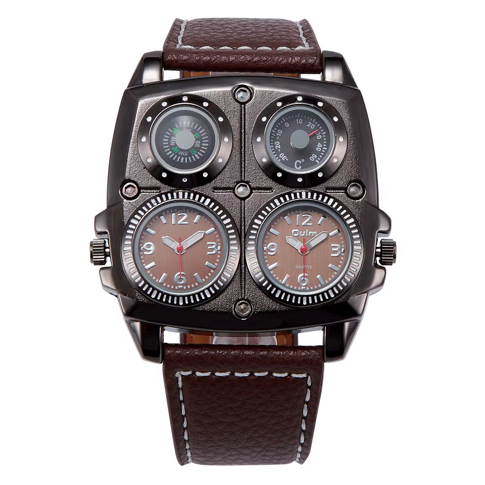 Oulm – montre à Quartz pour homme, grande taille, Style pilote de l'armée, à deux fuseaux horaires,
