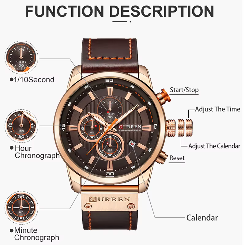 Istro REN-Montre de sport militaire en cuir pour homme, montre-bracelet à quartz, horloge chronograp