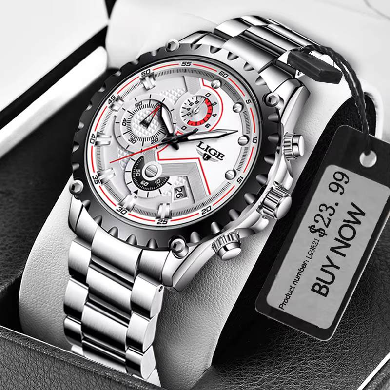 LIGE mode hommes montres haut de gamme marque argent acier inoxydable 30 m étanche montre à Quartz p