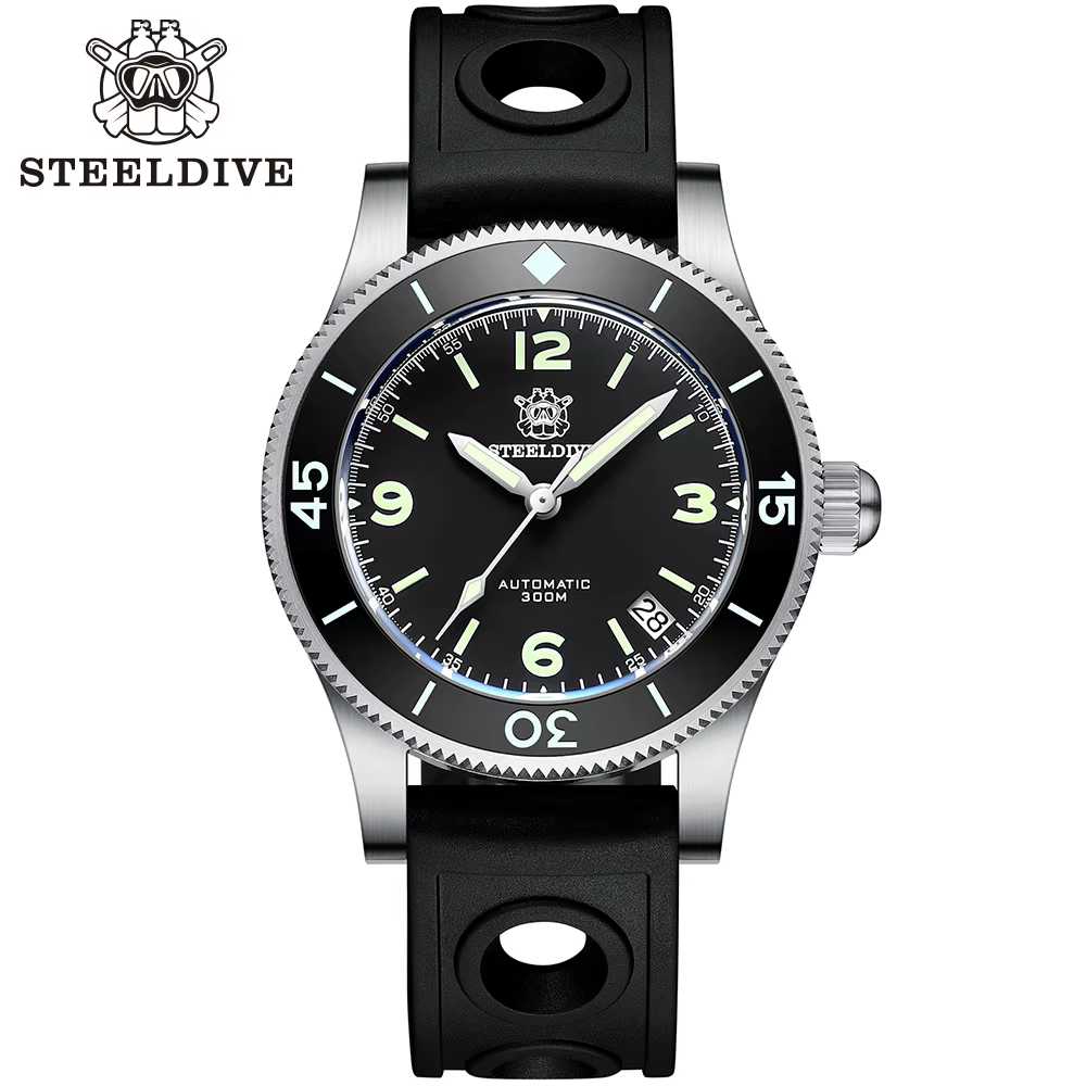 STEELDIVE-Montre de Plongée existent pour Homme, Cadran Noir Étanche, Lunette en Céramique Super Sho