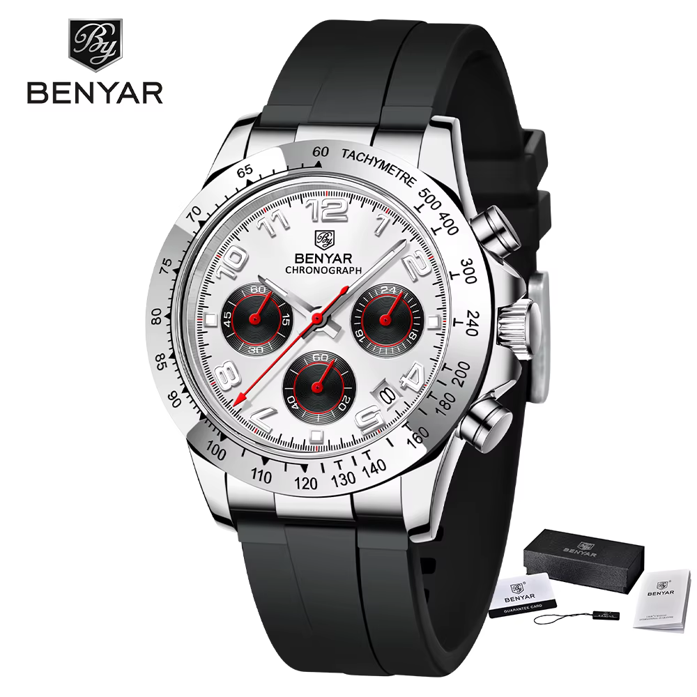 BENYAR-Montre de sport en acier inoxydable pour homme, montre-bracelet à quartz, chronographe étanch