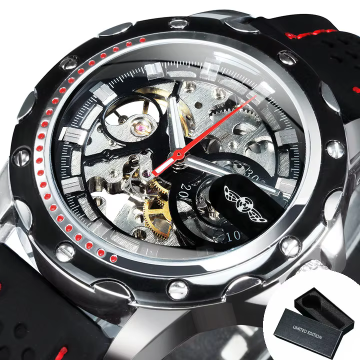 WINNER-Montre de sport automatique pour homme, horloge mécanique de luxe, mains Shoes, modules noirs