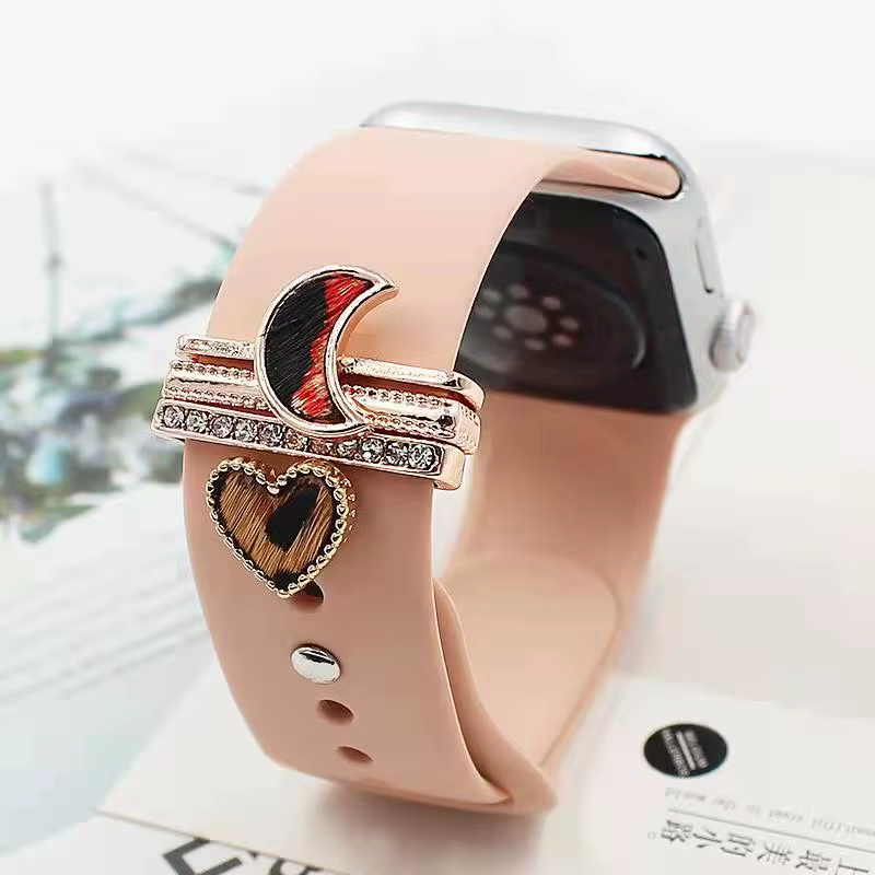 Bracelet en silicone avec décoration lune pour Apple Watch, breloques décoratives étoiles, bracelet 