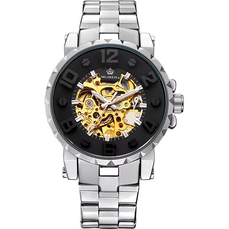 ORKINA montres pour hommes de luxe haut de gamme en acier inoxydable noir 3ATM étanche automatique a