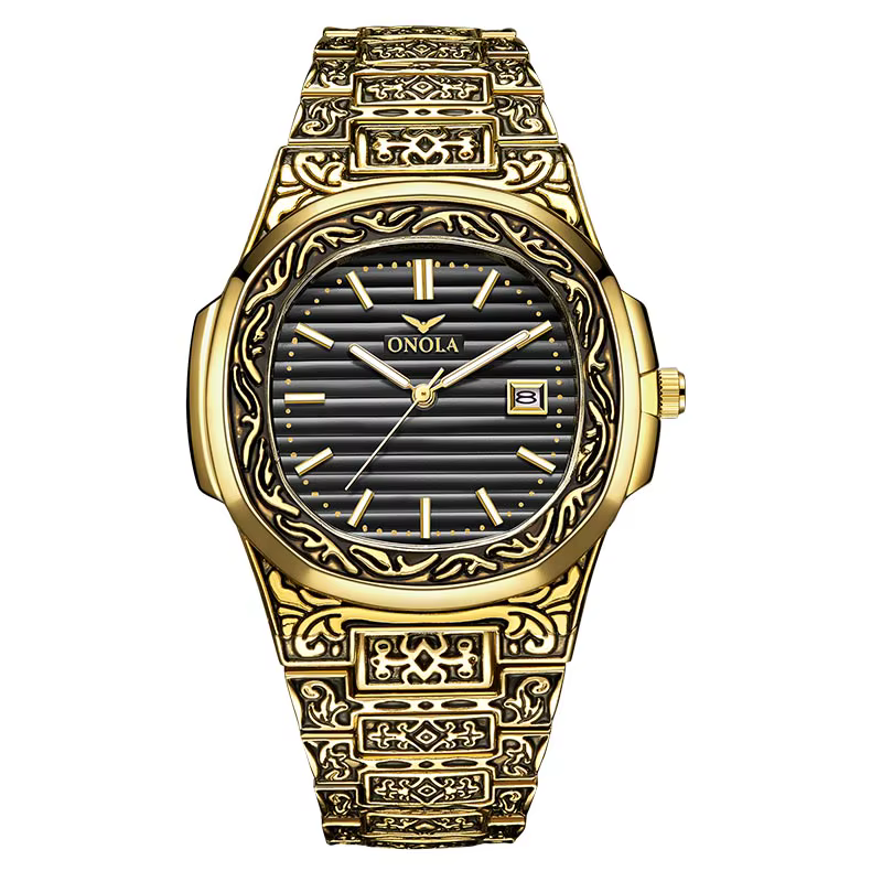 ONOLA rétro haut de gamme montre à Quartz hommes montre-bracelet étanche mode décontracté doré class