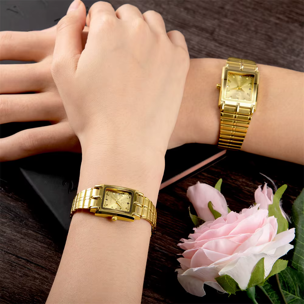 2022 luxe or Bracelet en acier montres femme mâle horloge montre à Quartz dorée pour hommes femmes m