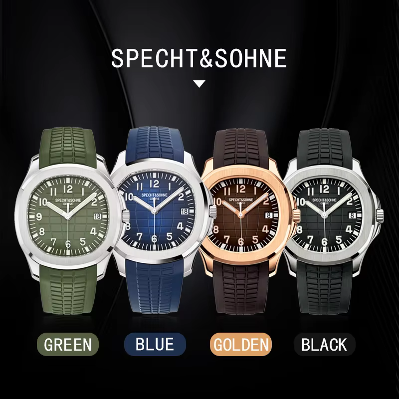 Specht & Sohne marque montres mécaniques automatiques montres de sport saphir vert lumineux 50M étan