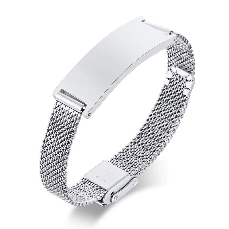 Bracelet Personnalisé en Maille Or Rose pour Homme et Femme, en Acier Inoxydable, Réglable de 16.5cm