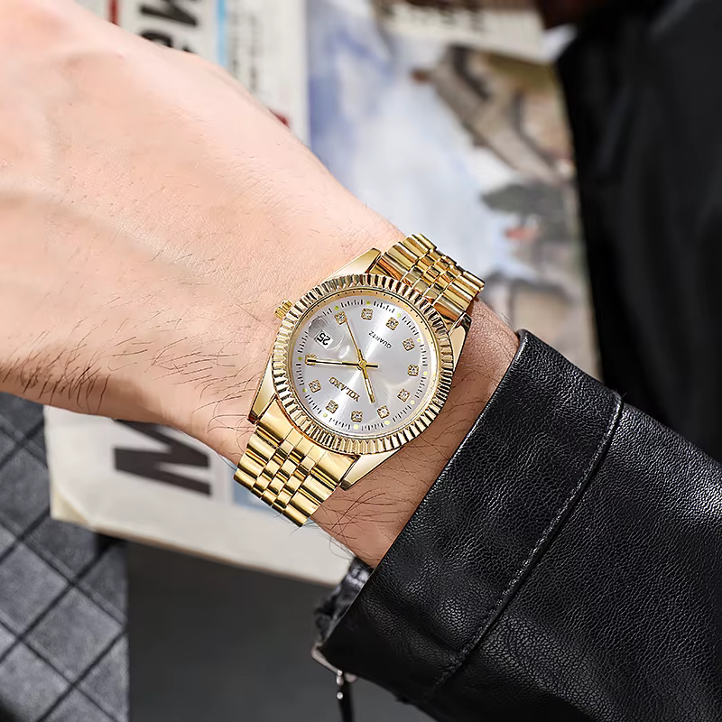 Nouvelle mode marque de luxe montres hommes 2021 doré entièrement en acier Quartz montre-bracelet po