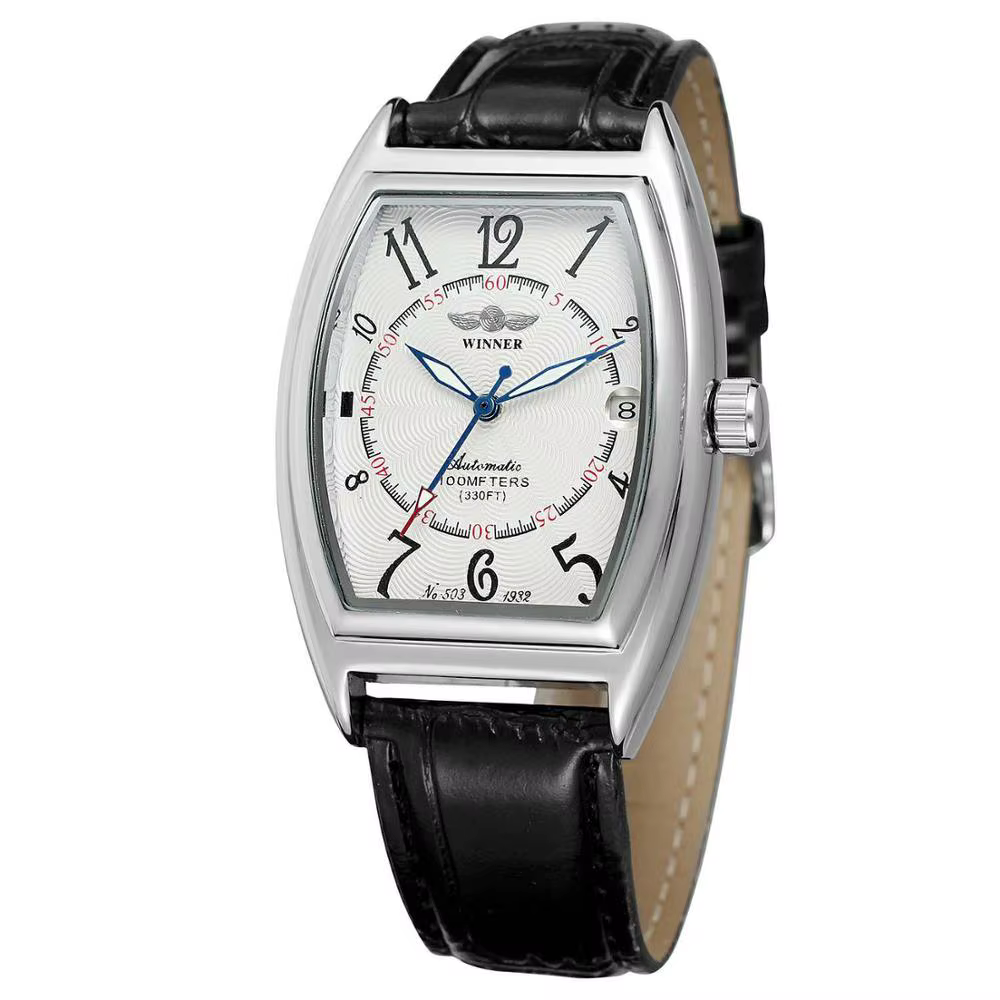 T-WINNER mode simple décontracté montre pour hommes rectangulaire cadran blanc boîtier en argent noi