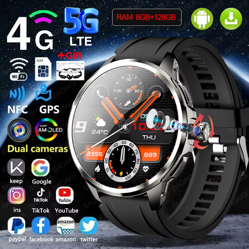 4G complet Netcom GPS WIFI montre intelligente 1.95 pouces 720*720 AMOLED 2100 mah batterie 900 W ca