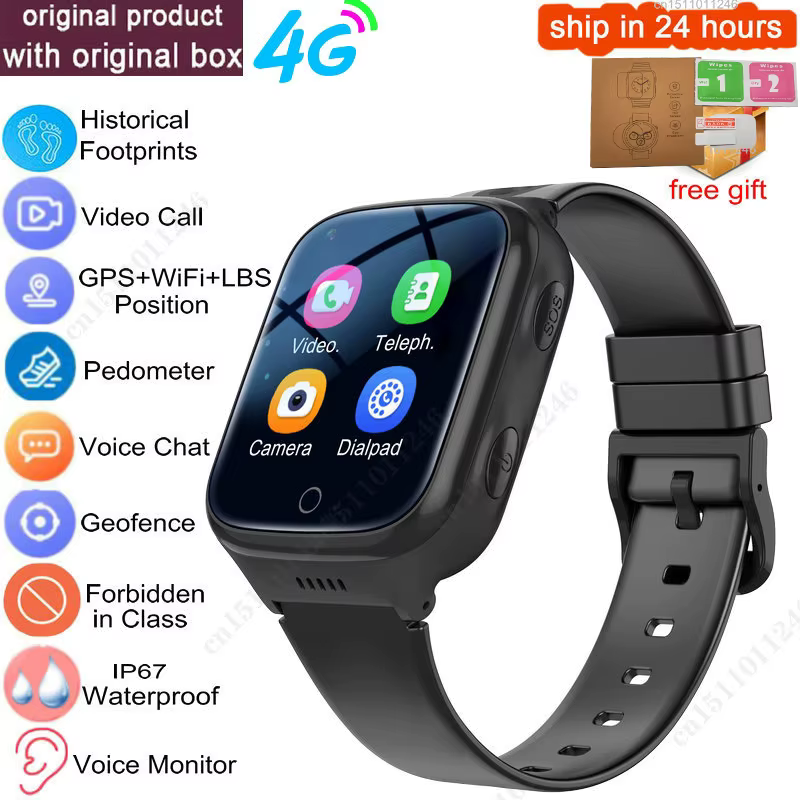 Montre connectée 4G avec carte SIM, GPS pour enfants, WiFi, appel vidéo, suivi de localisation, appe
