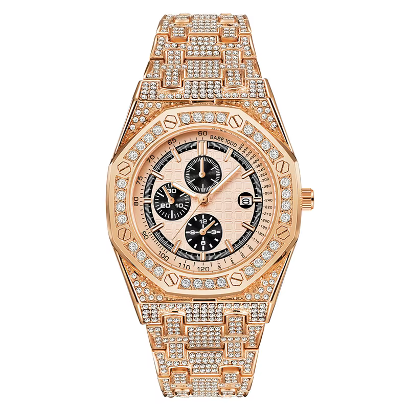 Montre à quartz de marque originale pour hommes, Hip Hop, diamant, mode décontractée, bracelet en al