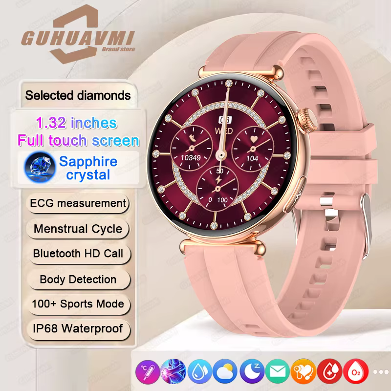 Montre connectée ECG PPG pour femmes, suivi de la santé, écran AMOLED, appel BT, cadran AI, bracelet