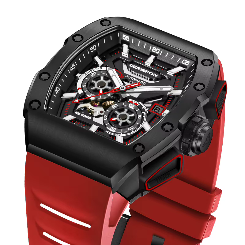 Montre automatique pour hommes, haut de gamme, ajouré, en acier inoxydable noir, montres mécaniques