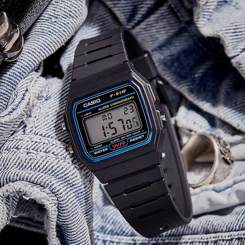 Montre électronique rétro Casio F-91W-1, design tendance, petit écran LCD carré, étanche, idéale pou